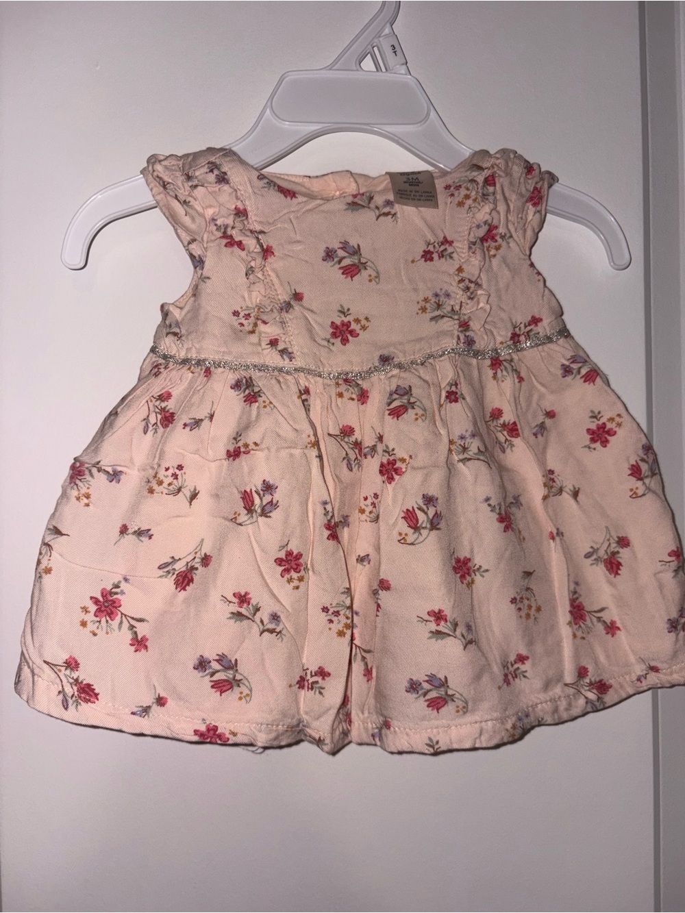 Girls Peach Floral Ruffle Dress - Sleeveless Casual